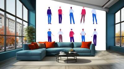 Casual male fashion concept. Vector flat person illustration set. Men of different ethnic standing in full face isolated on white. Design element for banner, infographic poster, web background Wall mural