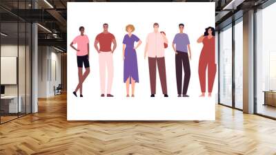 Diversity and inclusion concept. Vector flat character illustration set. Multi ethnic, different skin tone and body type cheerful group of male and female people ic casual clothing. Design element Wall mural