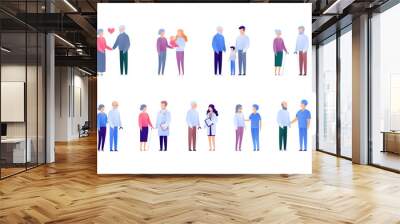 Doctor and patient support for senior people and family concept. Vector flat medical person illustration set. Collection of people character. Grandparents with baby. Design element for banner, poster. Wall mural