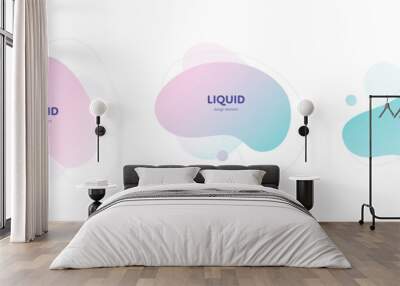 Set of vector trendy abstract amoeba banner. Pastel color cian, pink, violet gradient in liquid style frame on white background. Template for trendy design of a poster, logo, flyer of presentation. Wall mural