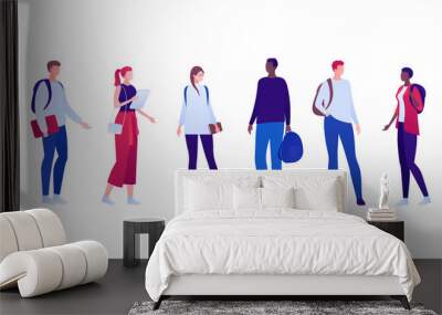 Student lifestyle concept. Vector flat person illustration set. Group of multi-ethnic male and female young adult in casual outfit clothes collection. Design for banner, web, infographic. Wall mural