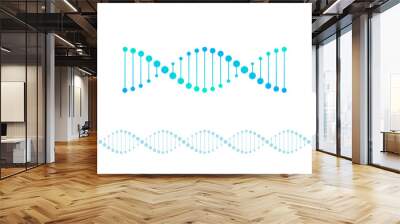 Vector science design elements. Flat blue gradient DNA spiral symbol and horizontal border seamless pattern isolated on white background. Design for scientific banner, poster, logo, infographic, web Wall mural