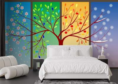 Tree during four seasons concept - vector illustration Wall mural