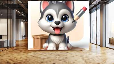 3D Husky puppy - vector on white background Wall mural