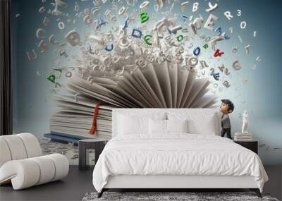 3D vector man and book on white background Wall mural