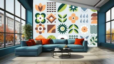 Abstract geometric food pattern. Natural organic flower plants shapes, eco agriculture concept Wall mural