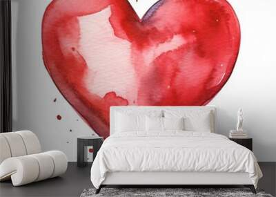 A red heart with watercolor valentine paint Wall mural