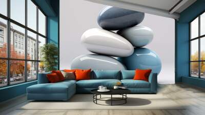 A stack of stones of different colors, neatly stacked on top of each other. Visually appealing balance composition Wall mural