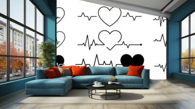 Heart icon in linear design isolated vector signs. Medicine concept. Heart beat pulse flat icon for medical apps and websites. Symbol cardiogram heart logo in linear style Wall mural