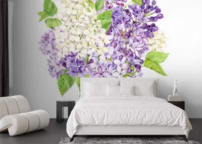 Bouquet of lilac. Violet, white and lilac spring watercolor flowers. Illustration for greeting cards with the image of Mother's Day, Women's Day, wedding in Provence style. Wall mural