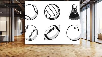 Sports balls minimal flat icon set. Baseball, American Football, Soccer, Volleyball, Golf, Basketball, Tennis. Trendy logo designs Wall mural