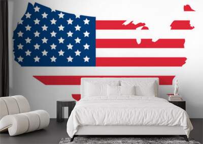 USA flag vector in map frame. Stripes flags united states with stars. American national symbol isolated on transparent background. Wall mural