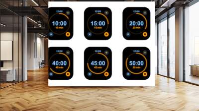 Watch screen icons set, timer symbol. Countdown from 0 to 60 seconds. Set of timer vector icons on transparent background. Wall mural