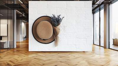 dry lavender flowers in the interior, against a white brick wall Wall mural