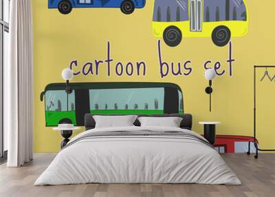 Set of cute cartoon buses Wall mural