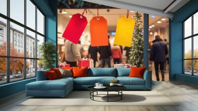 Colorful Sale Tags in Holiday Window Display Wall mural