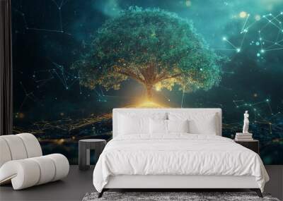 Digital Tree of Life with Glowing Roots Wall mural