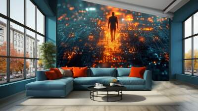 Man on Futuristic Circuit Board Wall mural