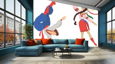 Ukrainian national dance hopak. A girl and a guy are dancing a dance in national Ukrainian costumes. Wall mural