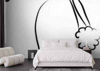 Young beautiful bride in a veil and with a bouquet of flowers in her hand. Black outline. Scheme, logo. Wall mural