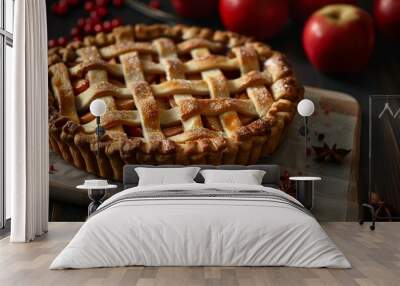 Delicious homemade apple pie on dark background. Wall mural