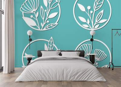 Round panels decorated with floral patterns. A set of decorative elements for cutting paper, laser or plotter. Wall mural