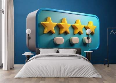 3D illustration of a five-star rating review, representing customer feedback and positive quality in business marketing. Wall mural