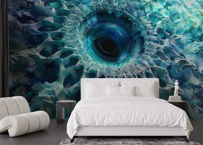 A blue and white image of a large hole in the ocean floor Wall mural