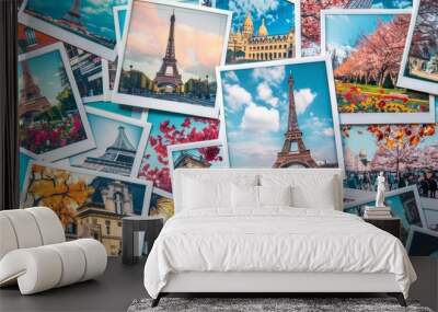 A collage of photos of Paris, including the Eiffel Tower Wall mural