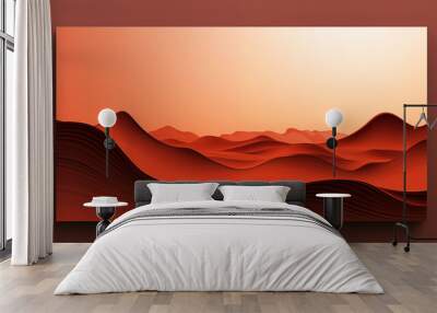 A desert landscape with mountains in the background. The panel hangs on the wall Wall mural