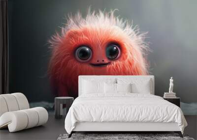 A fuzzy orange creature with big eyes and a smile Wall mural