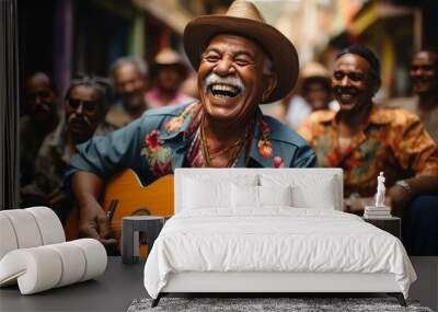 A group of elderly men having fun at a street music festival generated AI Wall mural