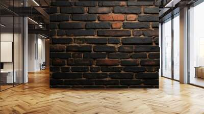 A rustic black brick wall background, highlighting the textured and weathered appearance of the bricks. Wall mural