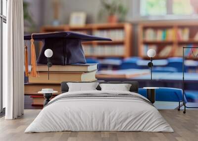 A stack of books with a black cap on top Wall mural