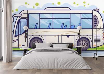 A white bus with a smiling face on the side Wall mural