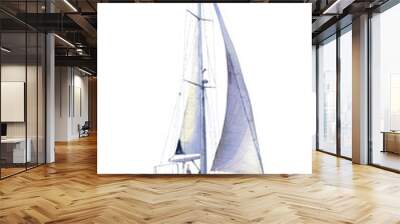 A yacht with sails set (sailboat) at sea hand drawn in watercolor isolated on a white background. Watercolor illustration. Marine illustration Wall mural