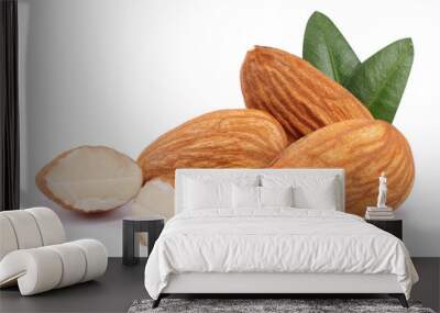 almond with green leaf isolated on white background Wall mural