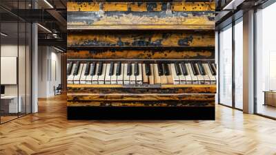 An old piano with a black and white keyboard Wall mural