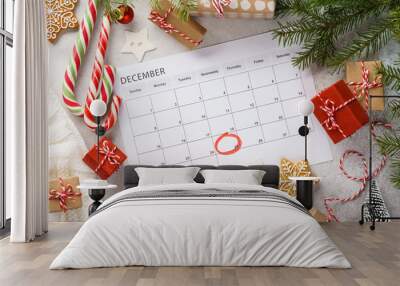 Planner page with Christmas gift boxes and decoration around. Wall mural