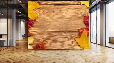 Red and yellow maple leaves frame background. Wall mural