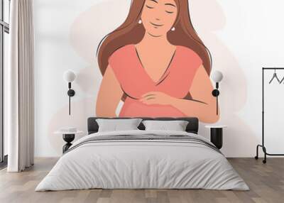 Beautiful young pregnant woman with long hair. Health, care, pregnancy, motherhood concept, Happy Mother's Day. Flat vector illustration. Wall mural