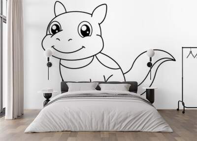 Black and White Cartoon of a Happy Dinosaur for Coloring Page Wall mural