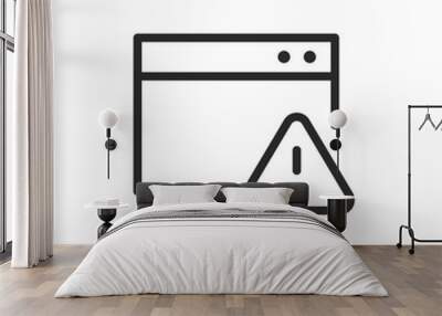 Browser with warning, linear style icon. an online or web-based alert. Editable stroke width. Wall mural