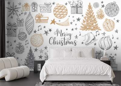 Christmas and New Year set. Hand drawn illustration. Vector.	
 Wall mural