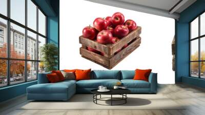 Collection of apple in box isolated on transparent background. Generated AI Wall mural