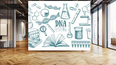 DNA testing. Medicinal laboratory. Hand drawn illustration.  Wall mural