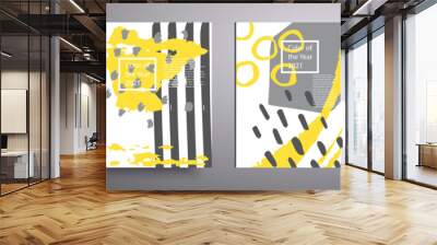 Fashionable cover designs. Vector compositions of minimal geometric shapes. The trend colors of 2021 are yellow and gray. A beautiful background that can be used for cover, poster, brochure design. Wall mural