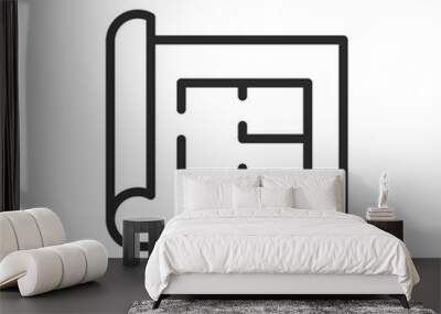 Floor plan, linear style icon. Sheet with architectural drawing. Editable stroke width Wall mural