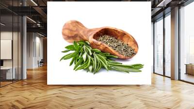 fresh and dried  rosemary isolated on white background - Изображение Wall mural