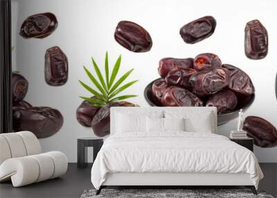 fresh date fruits with leaves isolated on white background Wall mural